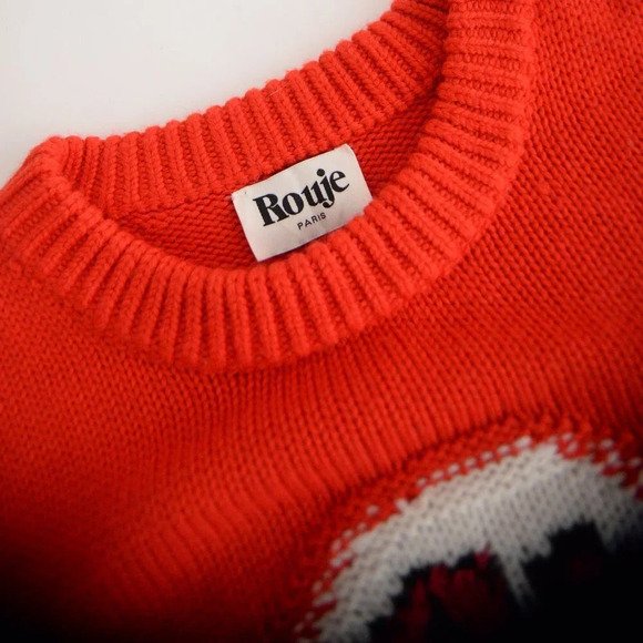 Rouje Paris Red Clown Face Knit 90% Wool Sequins Sweater S - Picture 9 of 13